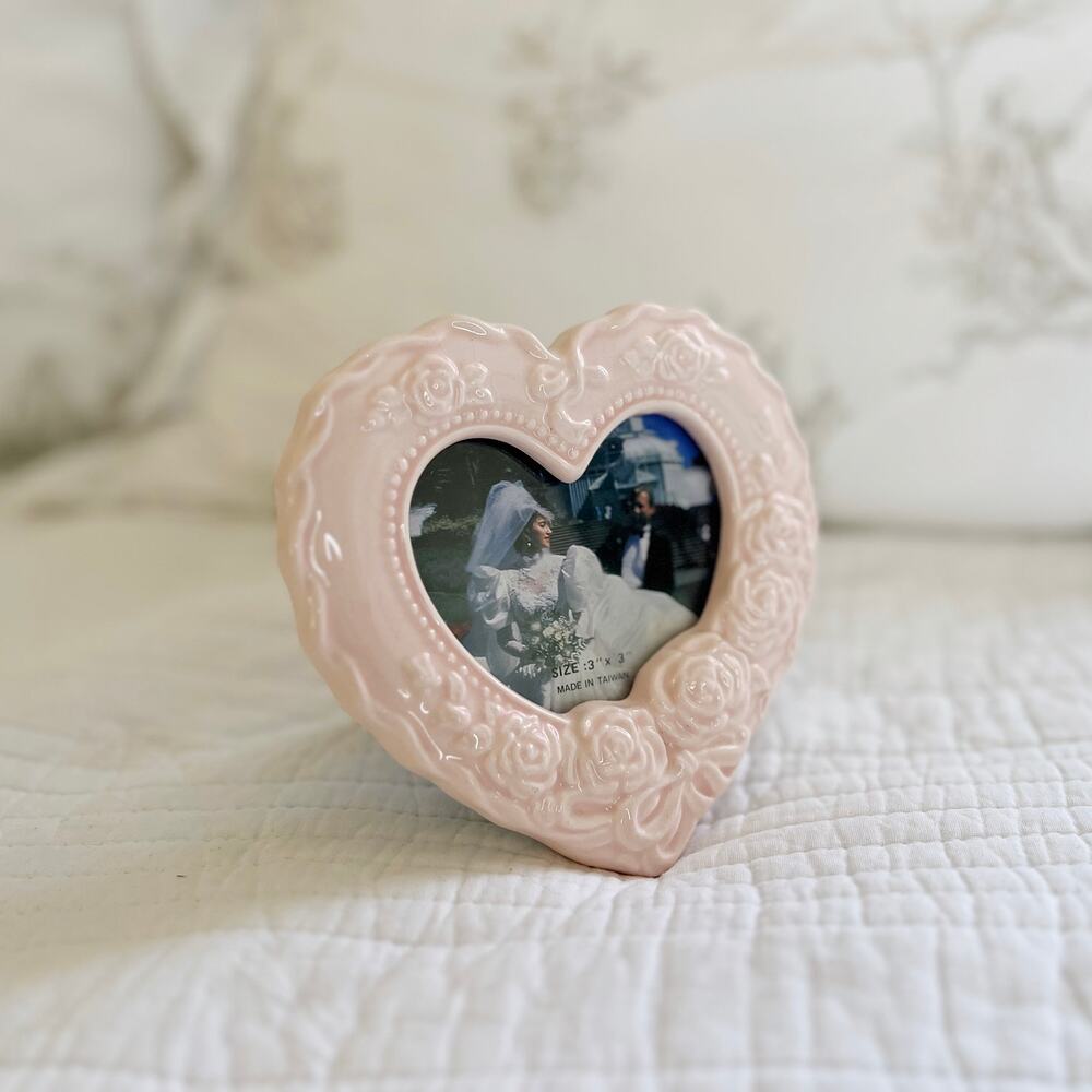 Vintage Pale Pink Heart Shaped Picture Frame 3x3" Photo